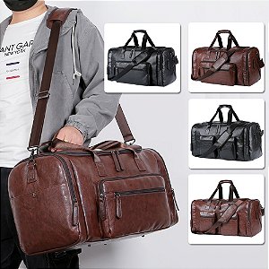 Grande bolsa de viagem masculina de couro macio viagem de negócios bolsa de féri