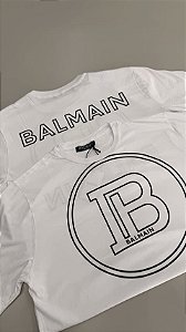 Camiseta Balmain Gola Careca Edição Paris-France Branca