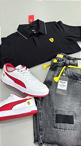 Kit Completo: Polo PUMA + Short Jeans Premium + Tênis Puma Edition Ferrari.
