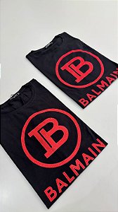 Camiseta Balmain Gola Careca Classic Preta e Vermelho