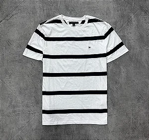 CAMISETA TOMMY HILFIGER LISTRADA- BRANCA/ AZUL MARINHO