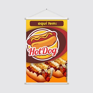 Banner Vertical Promocional 40x60cm - AQUI TEM HOT DOG - Cachorro Quente Completo - Venda de Lanches