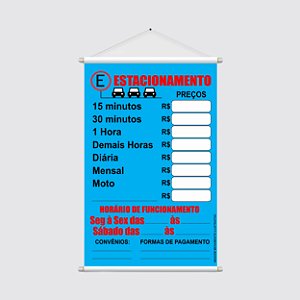 Banner Tabela de Preços e Horário de Funcionamento para Estacionamento - 40x60cm