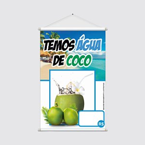 Banner Promocional "Temos Água de Coco Gelada" - 40x60cm com Tema de Praia e