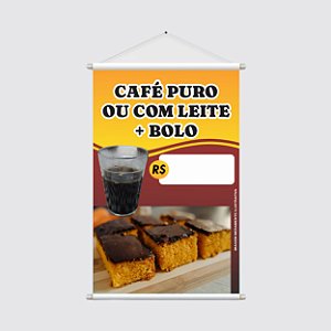 Banner Promocional "Café Puro ou com Leite + Bolo" - Oferta 40x60cm com Espaço para Preço