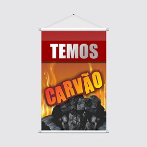 Banner Placa de Venda "TEMOS CARVÃO" - 40x60cm com Tema Churrasco e Fogo