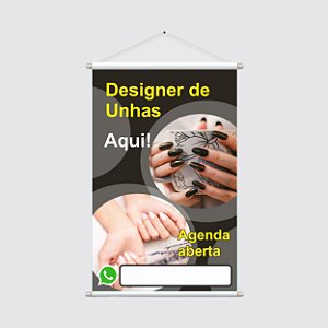 Banner Placa "Designer de Unhas Aqui! Agenda Aberta" - 40x60cm com Espaço para Contato WhatsApp