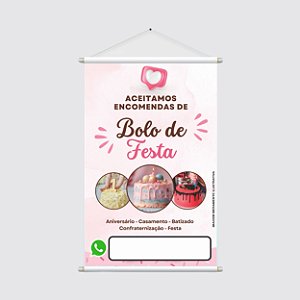 Banner Placa "Aceitamos Encomendas de Bolo de Festa" - 40x60cm para Eventos e Contato WhatsApp