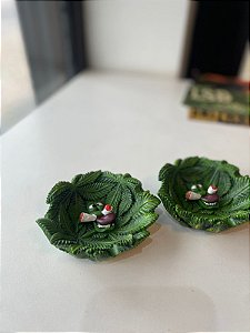 Cinzeiro Cerâmica Folha Verde Decorativo