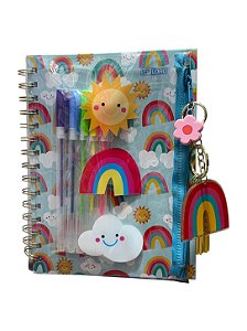 Caderno Fofo com Canetas e Pasta