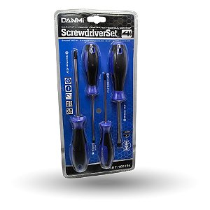 Jogo de Chave de Fenda/Philips 4 Peças Com Ponta Magnética Danmi