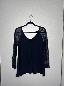 Blusa Renda Preta Manga Longa Feminina M