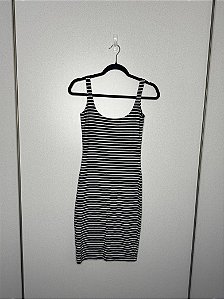 Vestido Listrado PP Preto e Branco