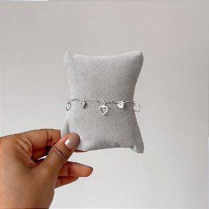 Pulseira Cartier com Pingentes de Corações Cheios e Vazados em Prata 925