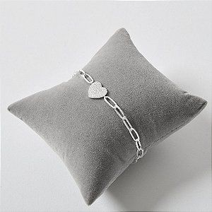 Pulseira Cartier com Coração Cravejado 12mm em Prata 925