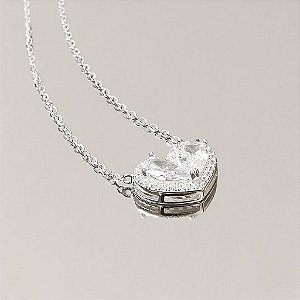 Colar Coração Cravejado Caixa Alta 15mm em Prata 925 - Corrente Cadeado