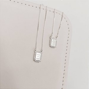 Escapulário Medalhas Cravejadas Cruz e "Jesus Salva" 12mm em Prata 925