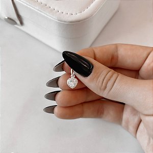 Pingente Coração Zircônia 8mm com Cravejado em Prata 925
