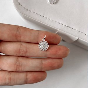 Pingente Botão Cravejado 11mm em Prata 925