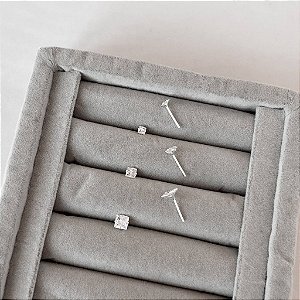 Trio de Brincos Zircônias Quadradas 3mm, 4mm e 5mm em Prata 925