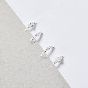 Dupla de Argolas Click - Zircônia Gota 12mm + Cravejada 13mm em Prata 925