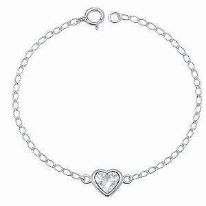 Pulseira em Prata 925 com Coração em Cristal Transparente