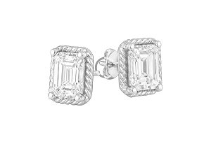 Brinco Prata 925 com Cristal Retangular Transparente e Moldura Trançada