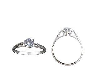 Anel Solitário em Prata 925 com Zircônia Cristal Transparente e Detalhes Envelhecidos Ale Semijoias
