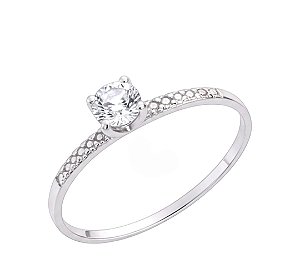 Anel Solitário em Prata 925 com Zircônia Cristal Transparente e Aro Diamantado Ale Semijoias