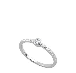 Anel Solitário em Prata 925 com Zircônia Cristal Transparente e Aro Diamantado Ale Semijoias