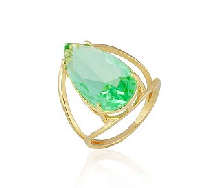 Anel Gota Banhado a Ouro 18k com Cristal Verde Água — Ale Semijoias