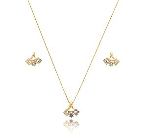 Conjunto Colar e Brinco Banhado a Ouro 18k com Zircônias Ametista em Degradê — Ale Semijoias