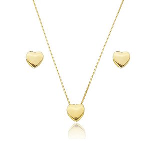 Conjunto Coração Liso Banhado a Ouro 18k — Ale Semijoias