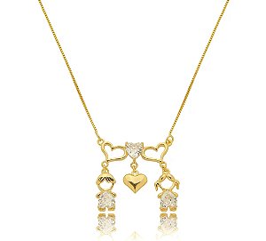 Colar Casal de Filhos Banhado a Ouro 18k com zircônia Cor cristal transparente — Ale Semijoias
