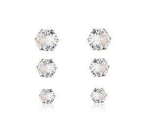 Trio de Brincos Ponto de Luz Banhdo a Ouro 18k com Zircônia Cristal — Ale Semijoias