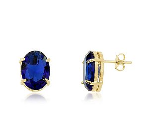 Brinco Ponto de Luz Oval com Cristal Azul Safira Banhado a Ouro 18k — Ale Semijoias
