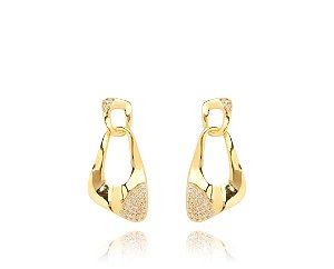Brinco Orgânico Pendente com Micro Zircônias Banhado a Ouro 18k — Ale Semijoias