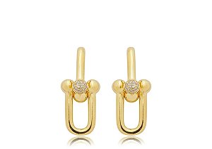Brinco Elos Duplo com Micro Zircônias Banhado a Ouro 18k — Ale Semijoias
