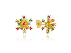 Brinco Chuveiro Raios Multicolor com Zircônias Coloridas Banhado a Ouro 18k — Ale Semijoias