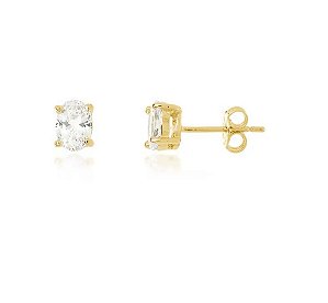 Brinco Solitário Oval com Zircônia Cristal Banhado a Ouro 18k — Ale Semijoias