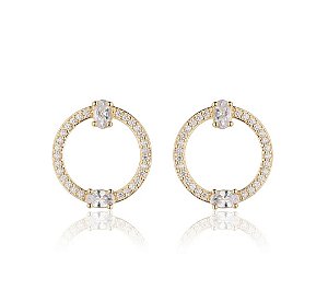 Brinco Círculo Cravejado com Zircônias e Micro Zircônias Banhado a Ouro 18k — Ale Semijoias