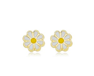 Brinco Baby Margarida com Resina Banhado a Ouro 18k — Ale Semijoias