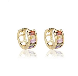 Brinco Argolinha Zircônias Multicolor Ouro 18k | Ale Semijoias