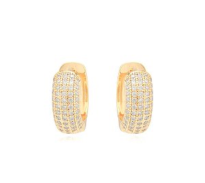 Brinco Argola Abaulada Micro Zircônias Ouro 18k | Ale Semijoias