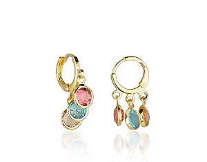 Brinco Argolinha com Pingentes de Zircônia 3 Pedras Multicolor Banhado a Ouro 18k — Ale Semijoiass