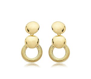 Brinco Pendente Esferas Lisas com Aro Circular Texturizado Banhado a Ouro 18k — Ale Semijoias