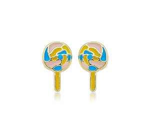 Brinco Infantil Baby Pirulito Esmaltado Colorido com Tarraxa de Segurança Banhado a Ouro 18k — Ale Semijoias