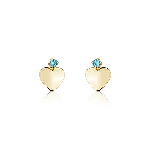Brinco Infantil ou Segundo Furo Coração Liso com Strass Azul Banhado a Ouro 18k — Ale Semijoias