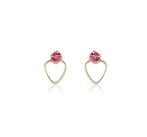 Brinco Infantil ou Segundo Furo Coração Vazado com Strass Rosa Banhado a Ouro 18k — Ale Semijoias