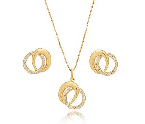 Conjunto Colar e Brinco Entrelaçados Ouro 18k